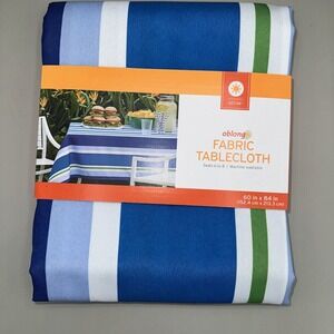 Tablecloth 60 x 84 Target Decor Oblong Striped Fabric Blue Green‎ White